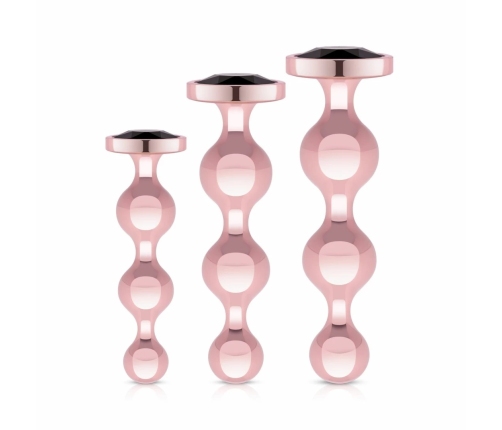Rosy Gold Metal Plug Set 3 Sizes - Rose Gold, Black Crystal Base