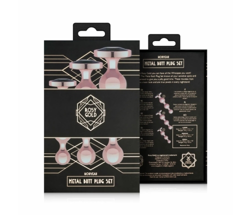 Rosy Gold Metal Plug Set 3 Sizes - Rose Gold, Black Crystal Base