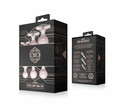 Rosy Gold Metal Plug Set 3 Sizes - Rose Gold, Black Crystal Base