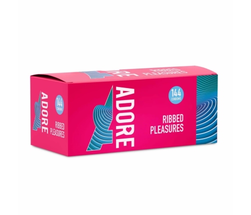 Adore Ribbed Premium Latex Condoms 144 pcs - Transparent, Ribbed Texture, Medium Size