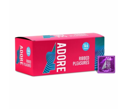 Adore Ribbed Premium Latex Condoms 144 pcs - Transparent, Ribbed Texture, Medium Size