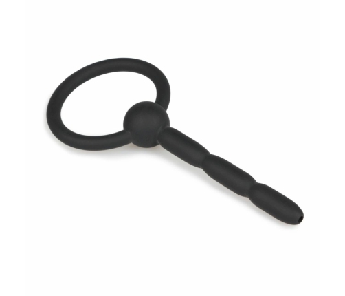 Sinner Gear Ribbed Hollow Silicone Intimate Channel Plug with Ring, Black