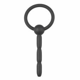 Sinner Gear Ribbed Hollow Silicone Intimate Channel Plug with Ring, Black