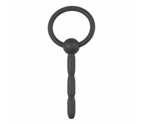 Sinner Gear Ribbed Hollow Silicone Intimate Channel Plug with Ring, Black