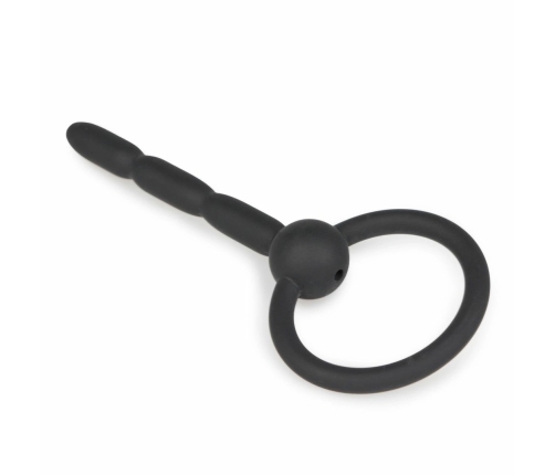 Sinner Gear Ribbed Hollow Silicone Intimate Channel Plug with Ring, Black
