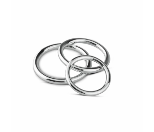 Sinner Gear Steel Intimate Ring Set - 3 Sizes, Silver, Anatomical Design