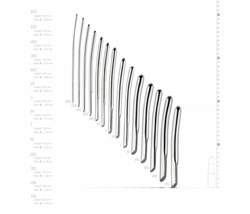 Sinner Gear 14-Piece Stainless Steel Intimate Dilator Set, 0.4-1.7 cm