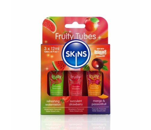Skins Fruity Sampler Intimate Lubricant Tubes 3x12ml - Watermelon, Strawberry, Mango & Passionfruit