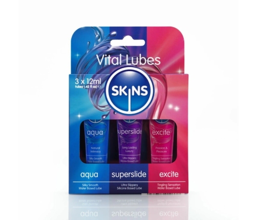 Skins Vital Lubricant Sample Tubes Set 3x12ml - Water & Silicone Based