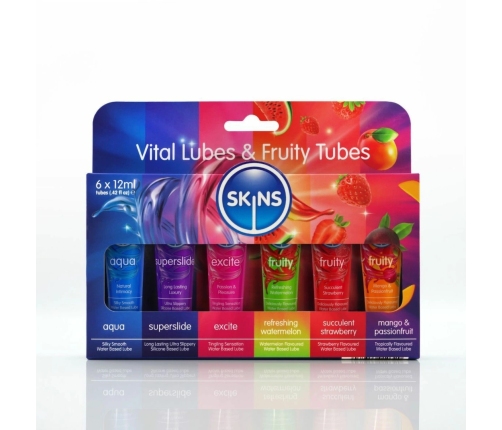 Skins Vital & Fruity Lubricant Sample Tubes Set 6x12ml - Silky Variety Pack