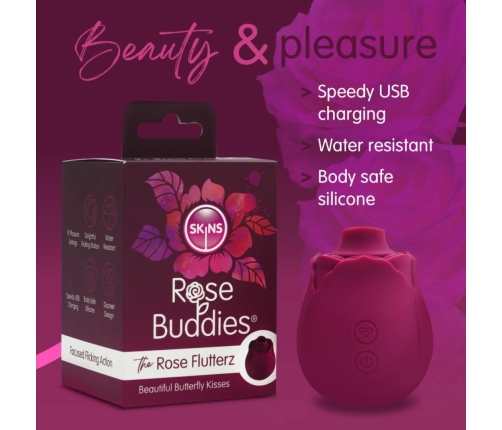 Skins Rose Buddies Flutterz Intimate Device Burgundy Waterproof USB