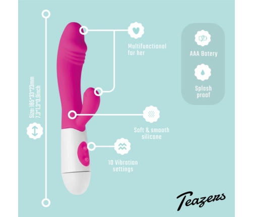 Teazers Pink Dual-Action Silicone Rabbit Vibrator, 10 Modes, Waterproof