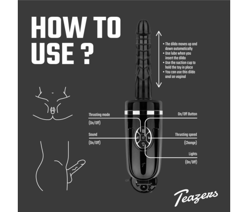 Teazers Thrusting Silicone Intimate Machine with Suction Cup Black 23cm