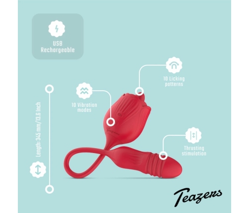 Teazers Rose Multifunctional Vibrator with Thrusting and Licking System Pink
