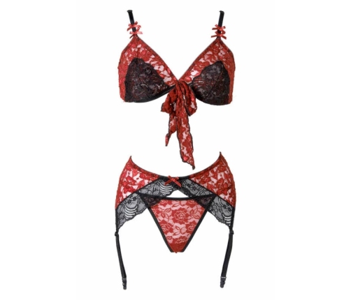 Vixson Bobbi 3-Piece Lace Lingerie Set with Adjustable Straps, Red