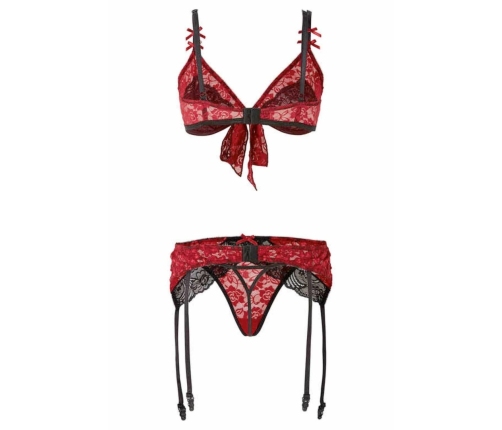 Vixson Bobbi 3-Piece Lace Lingerie Set with Adjustable Straps, Red