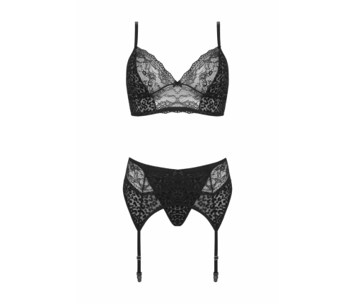 Vibrant Sanne 3-Piece Lingerie Set - Black Leopard Print & Lace, Adjustable Fit
