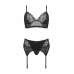 Vibrant Sanne 3-Piece Lingerie Set - Black Leopard Print & Lace, Adjustable Fit