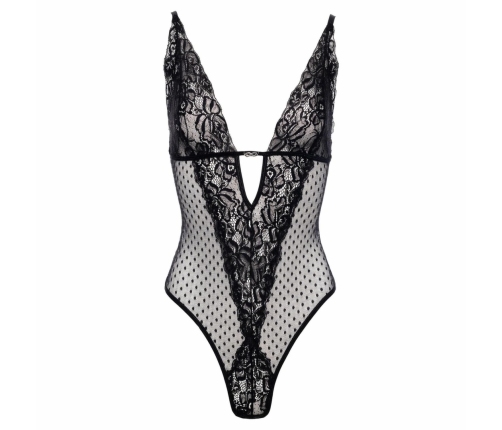 Sensual Dewi Bodysuit Black with Polka Dot Lace, Adjustable Straps