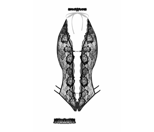Renee Body Set by Be Wicked - Black, Open Design, Floral Lace, M/L