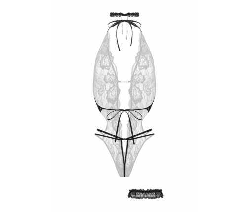 Renee Body-Set Black by Rene Rofe - Open Crotch, Floral Lace Design