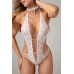 Renee Body Set White - Elegant Open Design, Floral Lace, Elastic Fit