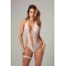 Renee Body Set White - Elegant Open Design, Floral Lace, Elastic Fit