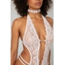 Renee Body Set White - Elegant Open Design, Floral Lace, Elastic Fit