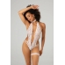 Renee Body Set White - Elegant Open Design, Floral Lace, Elastic Fit