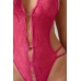 Renee Lace Open Crotch Bodysuit Pink Adjustable Rhinestone Detail