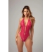 Renee Lace Open Crotch Bodysuit Pink Adjustable Rhinestone Detail