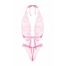 Renee Lace Open Crotch Bodysuit Pink Adjustable Rhinestone Detail
