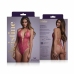 Renee Lace Open Crotch Bodysuit Pink Adjustable Rhinestone Detail