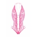 Renee Lace Open Crotch Bodysuit Pink Adjustable Rhinestone Detail