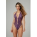 Renee Lace Open Crotch Bodysuit Purple - Elegant Strappy Design