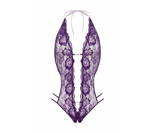 Renee Lace Open Crotch Bodysuit Purple - Elegant Strappy Design