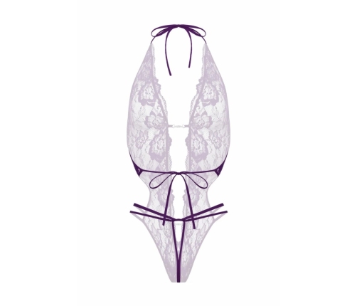 Renee Lace Open Crotch Bodysuit Purple - Elegant Strappy Design