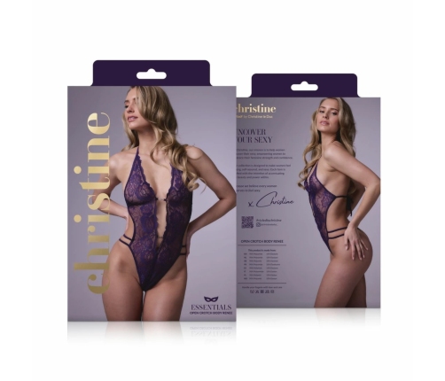 Renee Lace Open Crotch Bodysuit Purple - Elegant Strappy Design