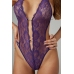 Renee Lace Open Crotch Bodysuit Purple - Elegant Strappy Design