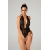 Be Wicked Dina Lace Mesh Halter Bodysuit Black - Open Design