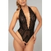 Be Wicked Dina Lace Mesh Halter Bodysuit Black - Open Design
