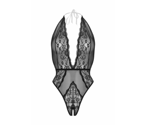 Be Wicked Dina Lace Mesh Halter Bodysuit Black - Open Design