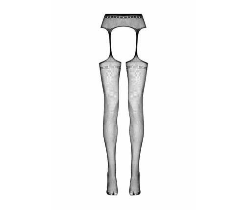 Passion Tula Black Mesh Suspender-Style Pantyhose, High Elasticity