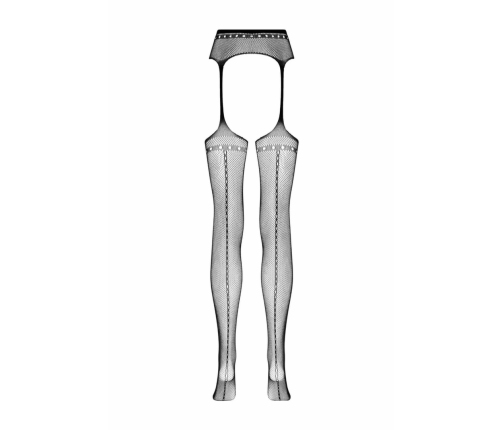 Passion Tula Black Mesh Suspender-Style Pantyhose, High Elasticity