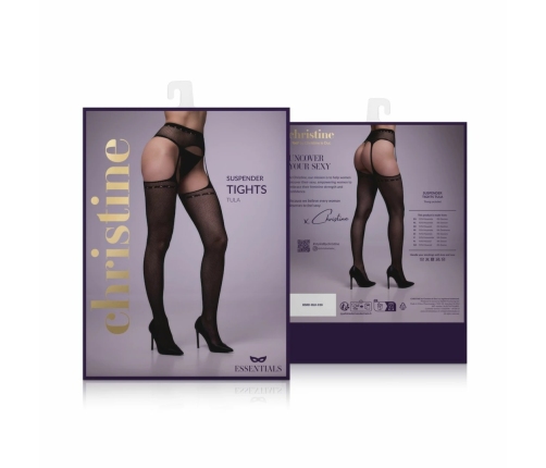 Passion Tula Black Mesh Suspender-Style Pantyhose, High Elasticity