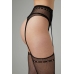 Passion Tula Black Mesh Suspender-Style Pantyhose, High Elasticity