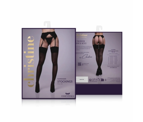 Feel Me Garter Stockings 15 Denier with Wide Floral Lace Band Black