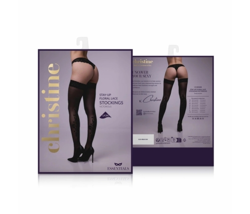 Victorious Luxury Stay-Up Stockings Black 15 Denier Floral Design