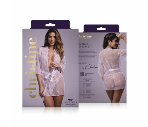 Vixen Lingerie Lace Kimono Set Flower White - Sheer Elegant Robe & String