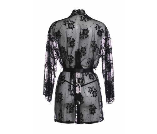 Obsessive Graceful Lace Kimono with Elegant Scalloped Edges, Black
